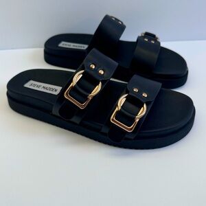 Steve Madden Black Hanni Double Band Buckle  Sandal